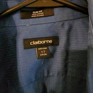 Clairborne Navy Blue Slim Fit Men's Long Sleeve Dress Shirts